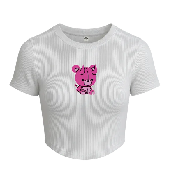 Pink Devil Teddy Ribbed Crop Top