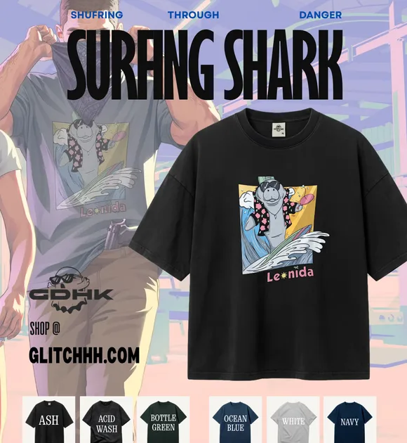 Surfing Shark Oversized Tee – Vice City Edition