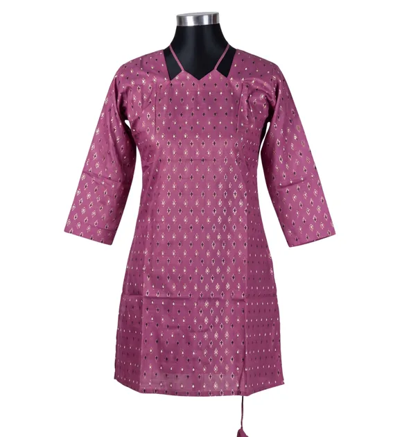 Leaf Print Tie-Neck Kurti By Khorgosh